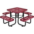 Global Equipment 3 ft. Square Outdoor Steel Picnic Table, Expanded Metal, Red 695501RD